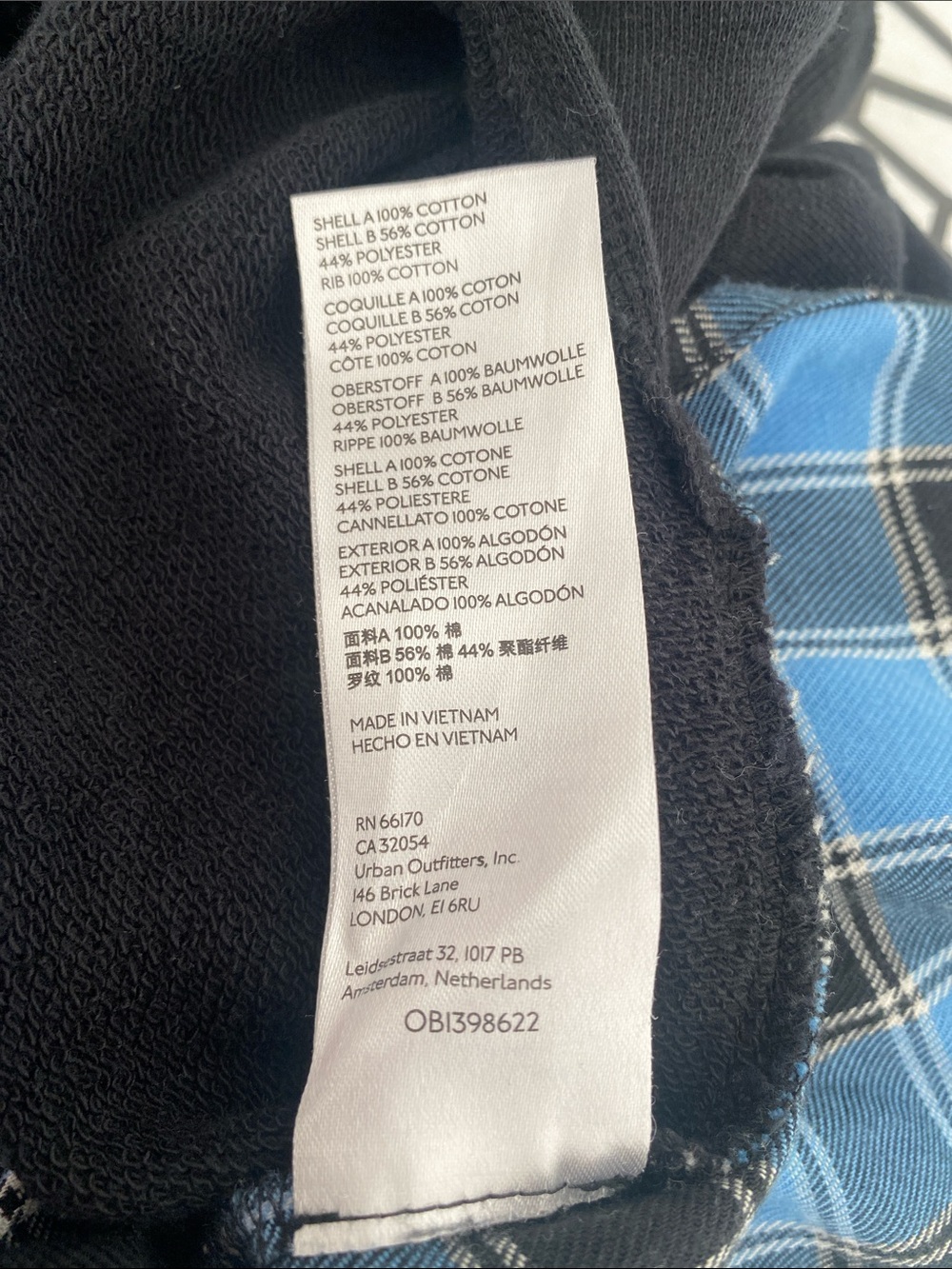 Anthropologie Pilcro Crew Neck Sweatshirt Tartan Swing Back Flannel Black Blue L - Picture 4 of 7